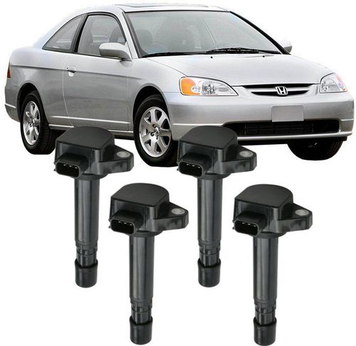 Kit com 04 Bobinas de Ignicao Civic 1.7 16v de 2001 A 2006 - 30520pgka01 30520p8ea00
