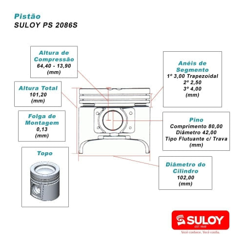 PISTAO - MERCEDES OM904 OM906LA (PINO 42MM)