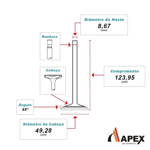 VALVULA ADMISSAO - GM EMPILHADEIRA 4.3 V6 | 5.7 V8 94 | 96 | 1RA