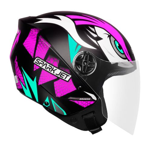 Capacete EBF Spark Jet Dragon Preto Fosco e Rosa