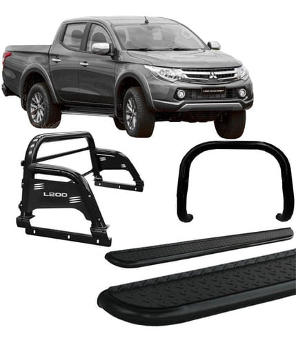Kit Quebra Mato Estribo Santo Antônio H3 2020 L200 Preto