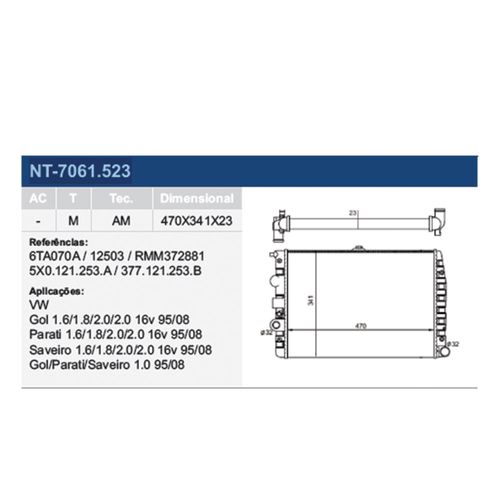 Radiador Vw Gol 1995 a 2008 - 120259 - NT7061523