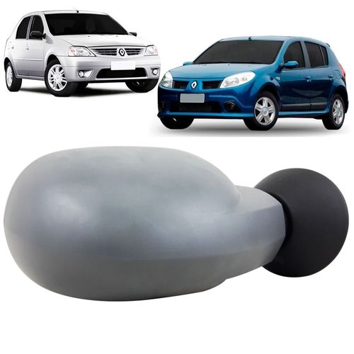 Espelho Retrovisor Externo Controle Manual Base Plástico Prime para Pintar Renault Logan e Sandero 2007 até 2009