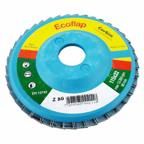 Disco Flap Zircônio Ecoflap Blu Diâmetro 115mm Grão 80 Made in Italy