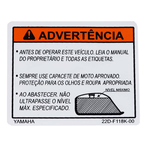 Etiqueta de Advertência YBR XTZ XJ6 Fazer XT 660 Crypton Ténéré Original Yamaha