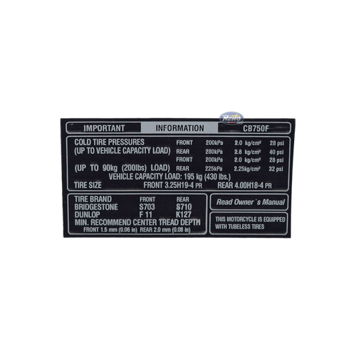 Etiqueta Advertência Pressão Pneu Cb750f
